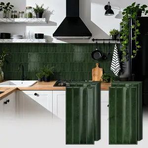 12*24.6cm - 3D Stereo European-style Dark Green Mosaic Wall Sticker - Thick, Wear-resistant, Easy to Install, DIY Installation, No Adhesive Needed - Artistic Home Decor Wall Sticker Suitable for Restaurants, Bathrooms