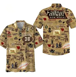 Fallout New Vegas Hawaiian Shirt, Fallout Nuka Cola Style Tropical Short Sleeve Shirt, Summer Aloha Button Down Shirt, Gift for Him or Her