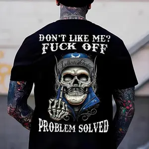 [100% Cotton] Edgy Skull Graphic T-Shirt With Bold Attitude Saying Dont Like Me Problem Solved T-Shirt For Men And Women