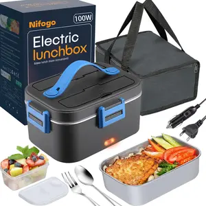Nifogo Compact Electric Lunch Box 1.5L/1.8L/2.5L 110V/12V/24V Leak-Proof Portable Warmer with Detachable Divided Design & Tableware for Car Home