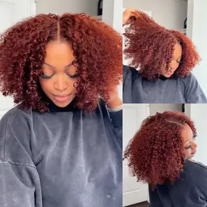 UNice 250% Density Afro Kinky Curly Wig Reddish Brown Color Glueless 7x5/13x4 HD Lace Frontal Human Hairs Wig with 16 Inch Beginners Friendly