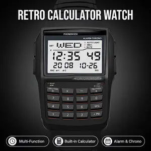 Digital Calculator Watch Waterproof Multifunction Sports Wrist Watch for Men Women with Alarm Chronograph LED Backlight 3Bar