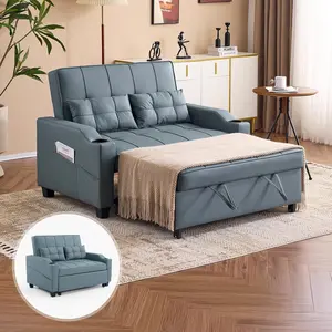 VINGLI Futon Sofa Bed Convertible Loveseat Sleeper Couch, Faux Leather Pullout Sofa Fold Out Couch Bed with USB Ports, Cup Holders, Armrest for Living Room, Bedroom Apartment Room