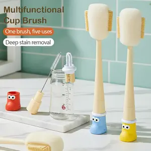 5-in-1 Multifunctional Cup Brush Set, Food-Grade Silicone and Sponge Heads, Home Care Cleaning Tool for Bottles, Mugs, Straws