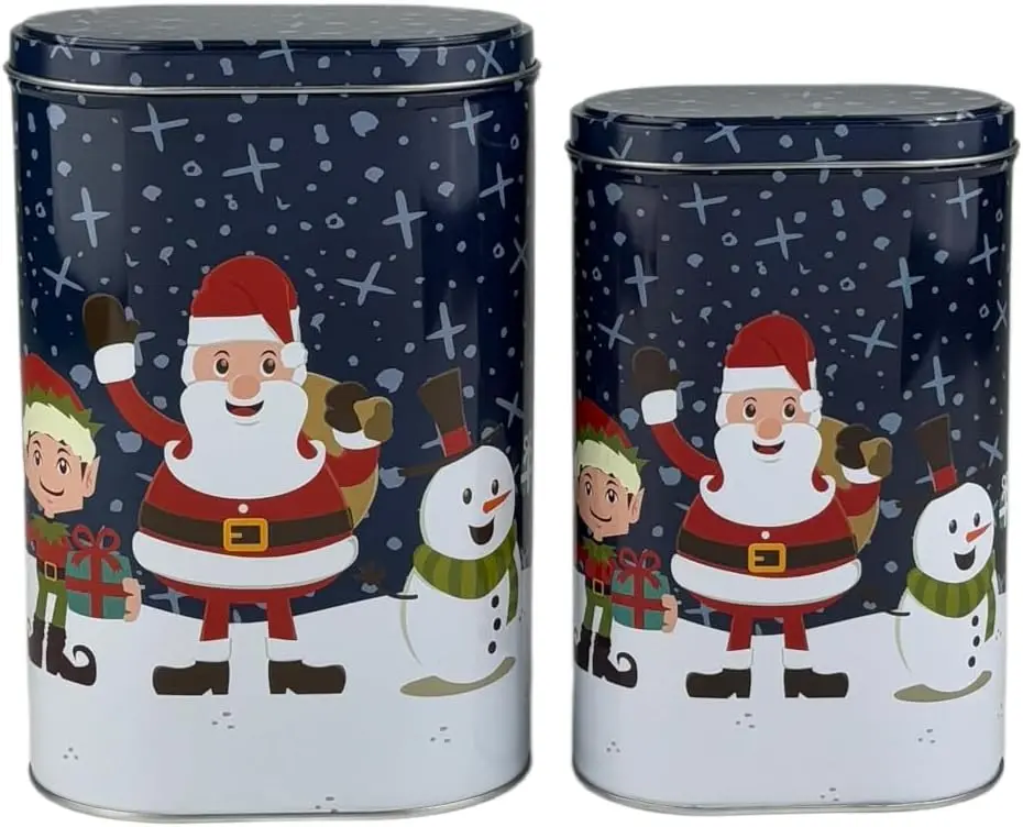 Oval Metal Nesting Tin Cans with Lids, 2-Piece Kitchen Preserving Containers Set, Large & Small for Cookies, Candy
