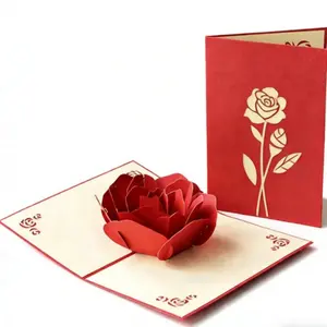 1pc, 3D Pop-Up Rose Happy Birthday Card for Women, Men, Kids with Envelope, Anniversary Card for Wife, Husband, Mother's Day Card for Mom, Wedding Thank You Card, Thinking of You Card, Valentine's Day Card，Teacher's Day Greeting Card