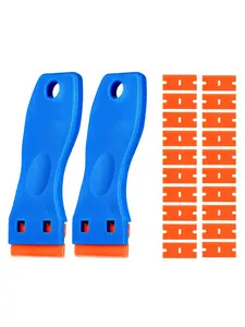 Multi-Purpose Scraper Tool Set (2 Scrapers + 20 Blades) for Effortless Removing Residual Tape from Hair Extensions, Glue and Stickers from Windows, Glass and Surfaces Effortless Removal
