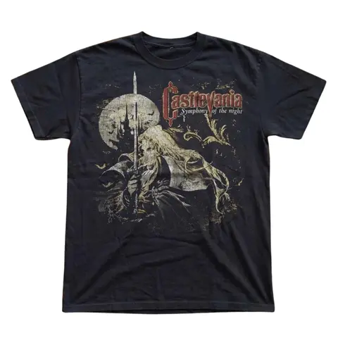 Gildan Men's and Women's T-Shirt, Vintage Castlevania Symphony of the Night Graphic Tee, Retro Aesthetic Shirt, Unisex Gift Gaming Shirt, Gothic Grunge Y2K Emo Scene Amity Affliction Style Clothes Menswear Womenswear Streetwear