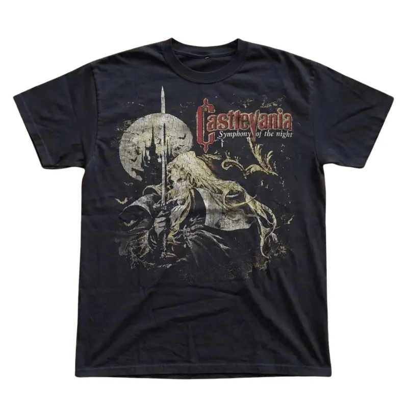 Gildan Men's and Women's T-Shirt, Vintage Castlevania Symphony of the Night Graphic Tee, Retro Aesthetic Shirt, Unisex Gift Gaming Shirt, Gothic Grunge Y2K Emo Scene Amity Affliction Style Clothes Menswear Womenswear Streetwear