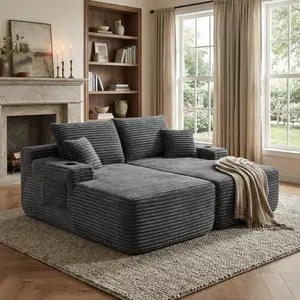 YOMSUM 69" Cloud Sectional Couch L-Shape Chaise with R-Shape Chaise Deep Seat Comfortable 2 Seater Plush Fabric Black,Chaise Lounge,No Assembly Required,Boneless Sofa Bed，With Side Pockets And Cup Holders summervibes
