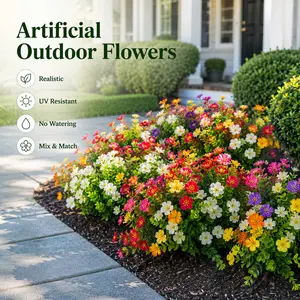 12pcs/Set Outdoor Artificial Mixed Flowers,UV Resistant Outdoor Artificial Flower Bundles, Realistic Faux Flowers for Outside Garden, Porch, Patio, Planter, Yard & Backyard Decor, No Watering Fake Flowers