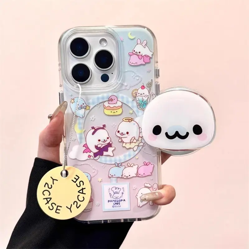 Gradient Baby Seal Magnetic Attraction Phone Case with Handheld Magnetic Bracket for iPhone 11-17 Pro Max, Smartphone-Cellphone Devices Casing