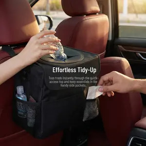 Car Trash Can with Lid and Storage Bag, Large Capacity Leak-Proof Car Garbage Bin, Multifunctional Car Storage Box, Car Organizers, Car Seat Storage, Car Organization Accessories