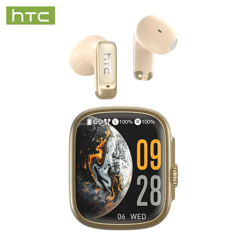 SW HTC NE72 In-Ear Bluetooth Earbuds — Featuring Bluetooth 6.0, a charging case with built-in speaker functionality, a smart touchscreen, and water resistance; designed for gaming and calls, with a fit suitable for side-sleeping.