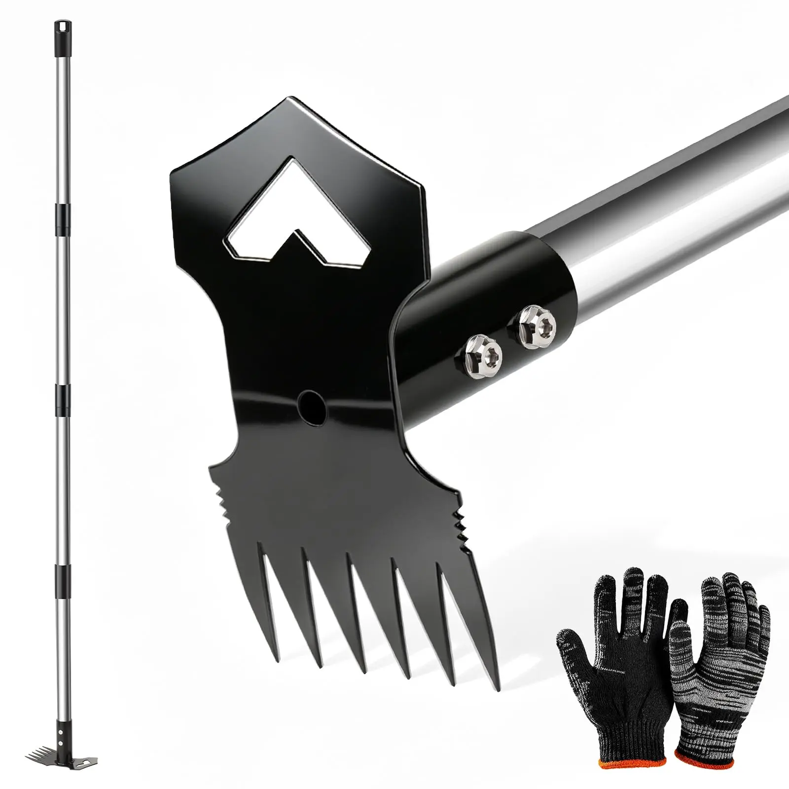 60" Weed Puller Tool with Long Handle, 2-in-1 Weed Rake & Garden Hoe, Stand Up Weeding Tools Gardening, Heavy Duty Steel Weeder Tool, Manual Uprooting Weed Remover Tool for Yard, Lawn, Patio, Garden