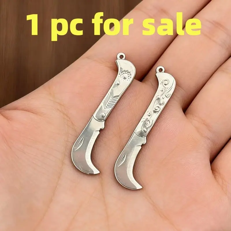 Mini Folding Knife Keychain, Brass Small Bent Blade, Pocket Knife for Unboxing, Compact and Portable, Ideal for Everyday Carry, Portable Knives