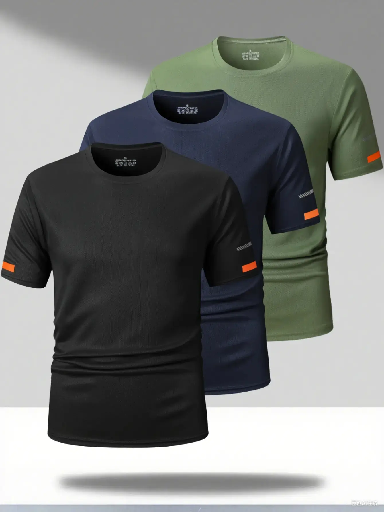 Men's 3 Pack Reflective Quick Dry Breathable Night Running T Shirts, Black Orange Contrast Striped Activewear for Athletes Gym HIIT Training, Summervibes Fathersday Gift