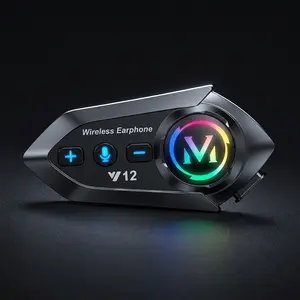 Motor Y12 Motorcycle Bluetooth Headset  Latest BT 5.3 Technology | Built-in FM Radio  | Aura RGB Lighting  | 13H Talk Time | IP6 Waterproof  | AI Voice Assistant ️ | Split-Mount Design for All Helmets ️