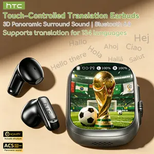 hTC NE72 AI Translator Earbuds with Touchscreen Case, No App Needed, Real-Time Language Translation, Bluetooth Wireless Earphones