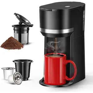 Mini Single Serve Coffee Maker for K Cup and Ground Coffee, Fast Brew One Cup Coffee Machine with Descaling Reminder and Water Window, 6 to 12 oz. Brew Sizes, Black
