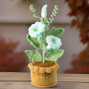 Handmade Crochet Morning Glory | Ipomoea Nil | Asagao | Japanese | Picotee | Ivy-leaf | Pot Plants | Purple | Home Living Room Desk Decor