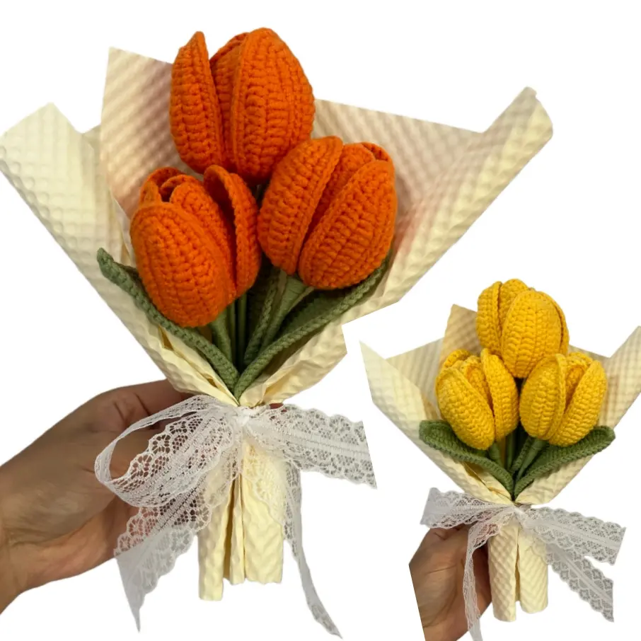 Handmade Crochet Tulip Bouquet, Cute Mother's Day Gift, Friend Lover Doll Flowers, Party Decoration, Artificial Knitted Flower, Flower Arrangement