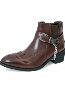 Men High Top Boots PU Embroidery Pointed Toe Trendy Casual Versatile Men Boots Western Boot