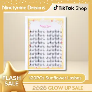 Ninetynine Dreams 120PCs Sunflower Lashes | Natural Everyday 8-13mm C+ Curl False Eyelash Clusters — Soft Lightweight Reusable Ultra-Thin Transparent Band Waterproof Long-Lasting DIY Eyelashes for Daily Makeup