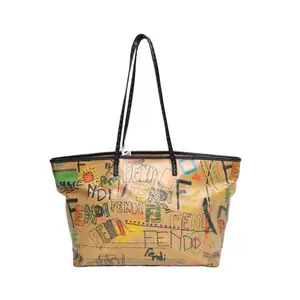 Pre-owned FENDI 【Diz】FENDI Brown PVC Gold Hardware Graffiti Shoulder