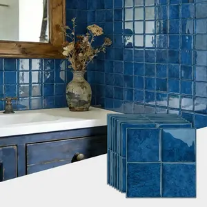 Blue peel and stick subway tile backsplash wall sticker, 6 inches x 6 inches - Self adhesive metro tiles for kitchen and bathroom decor, easy to install bathroom backsplash | Contemporary kitchen style | Self adhesive decor, bathroom wall decor