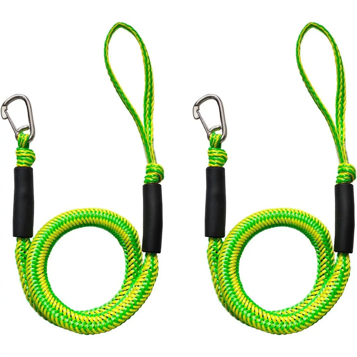 2-Pack 4FT Heavy-Duty Marine Grade Bungee Dock Lines for Mooring, 4500 lbs Capacity, 316 Stainless Steel Clip-On Clips, Anti-Loss EVA Float, Weather-Resistant Shock Absorbers, Compact Pack, Quick Docking Accessory for Pontoon Boats, Jet Skis