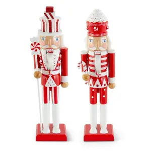 Christmas Nutcrackers Red and White Cupcake and Package Detail Set of 2 Festive Holiday Decorations