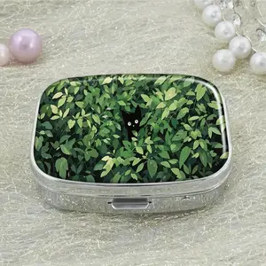 Cartoon Cat & Plant Pattern Medicine Box, 2 Grid Pill Organizer, Portable Trendy Mini Multi-purpose Storage Box, Rectangle Decorative Box, Vitamin Pill Organizer for Home Office Outdoor Travel