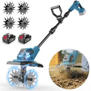 21V Battery Powered Garden Tiller, 48 Steel Tines Electric Cultivator, 9" Working Width 8" Depth Cordless Rototiller with Adjustable Handle, for Gardening, Weeding, Soil Loosening, Farm, Yard, Vegetable Plots outdoorfun