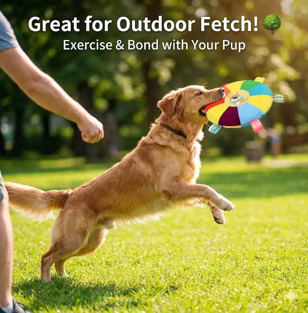 Durable Plush Squeaky Frisbee Dog Toy with Interactive Training Ball - Anti-Anxiety, Stress & Energy Relief for Gentle Chewers, Safe Outdoor Puppy Play