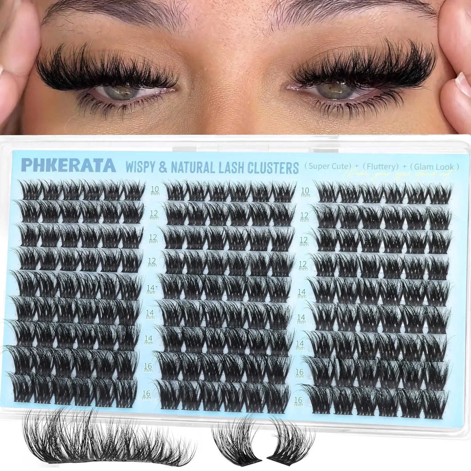 Fluffy Lash Clusters Wispy Eyelash Clusters Natural C Curl | Cluster Eyelash Extensions Volume Individual Lashes DIY Eyelash Extension with Soft Thin Band, 10-16mm