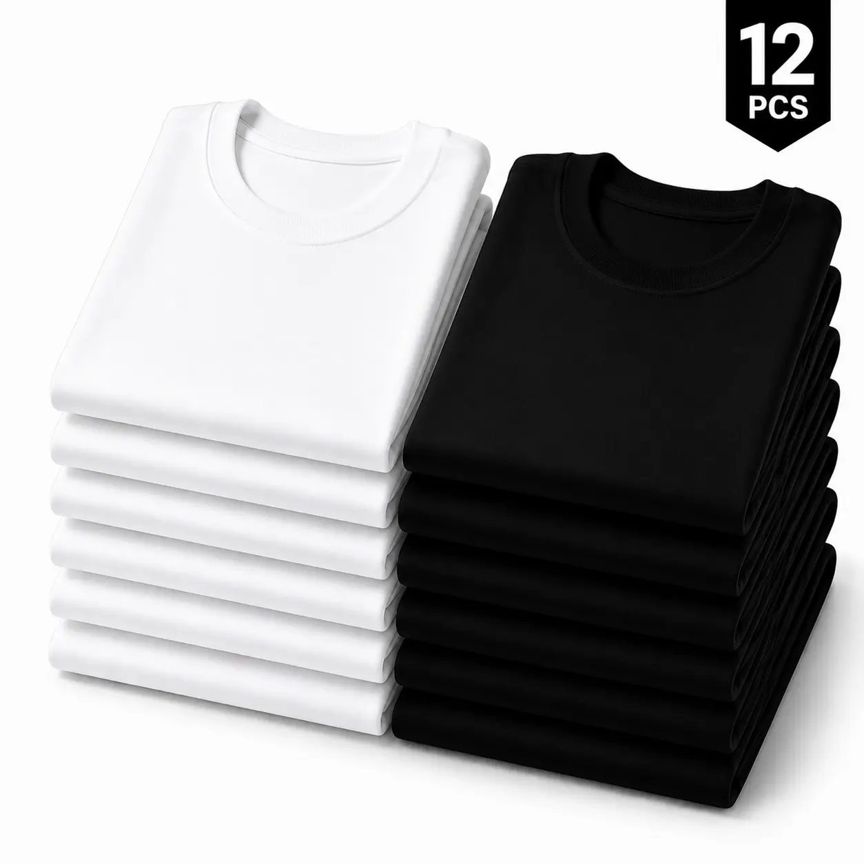 12-Pack Solid Cotton T-Shirts for Men & Women (6 Black, 6 White), Comfy Relaxed Fit Crew Neck, Classic Short Sleeve Streetwear, Aesthetic, Basic