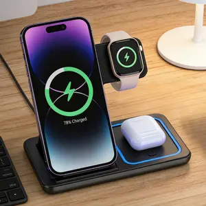 wireless charger Foldable 3 in 1 Wireless Charging Station for iPhone 17 16 15 14 13 12 Pro Max iWatch 11 Airpods Pro 4/3 Fast Charger Stand Dock