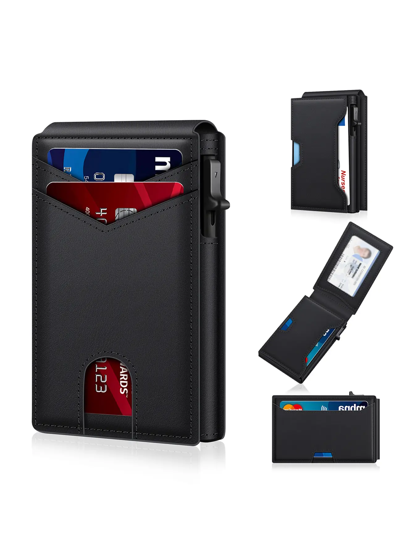 Minimalist ID Card Wallet with Rfid Protection, Secure Card Storage, Rfid Theft Proof, Credit Card Holder, Credit Card Organizer, Pop-Out Feature, Ultra-Thin Design, Metal Business Card Holder for Men, Gift Idea