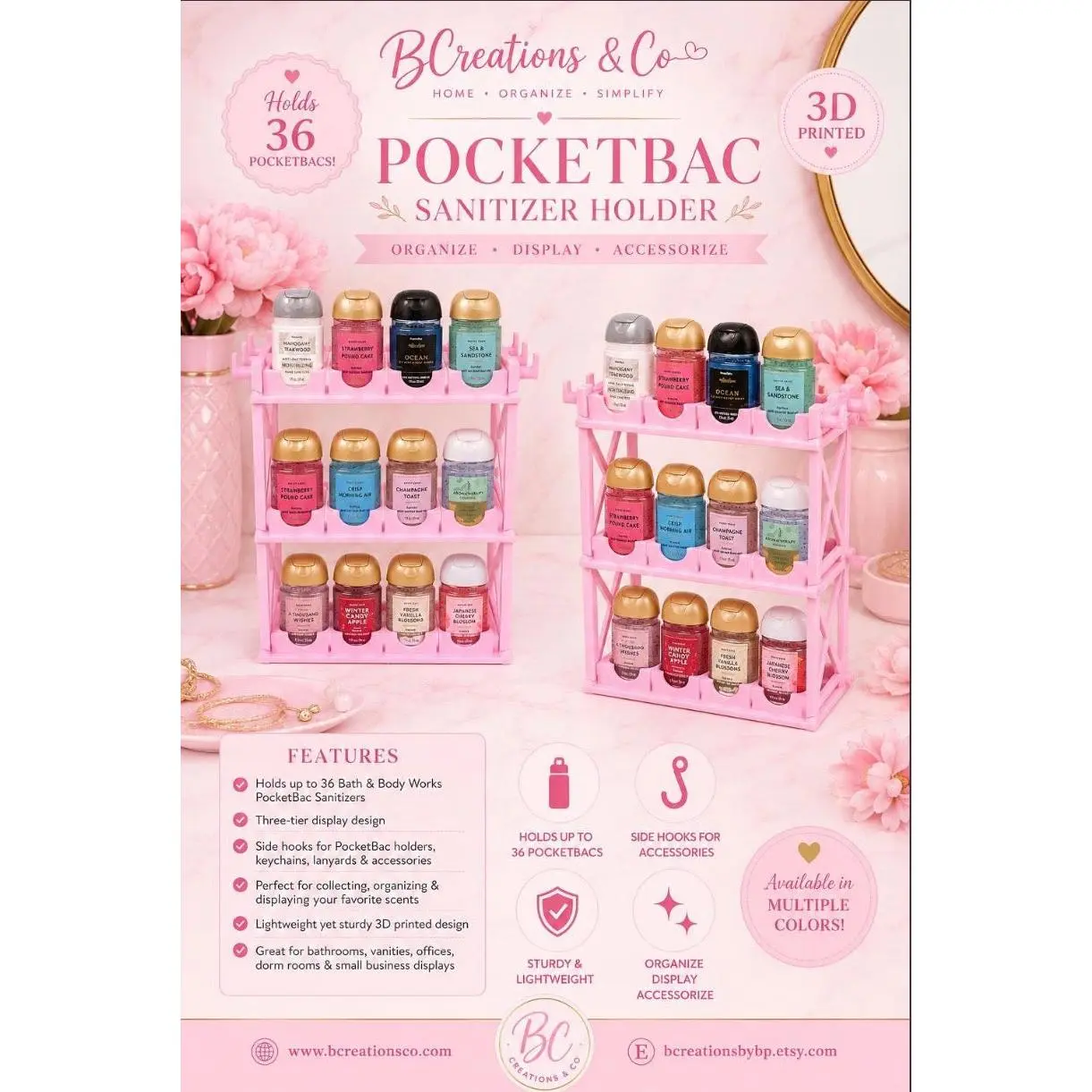 Bath & Body Works PocketBac Sanitizer Holder Organizer with Hooks | Hand Sanitizer Storage Rack | Bathroom, Entryway or Classroom Organizer