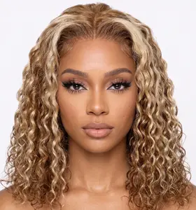 Honey Blonde Highlight Water Wave Bob Wig 7x5 Glueless Lace Front Human Hair Pre Cut Pre Bleached Ready to Wear