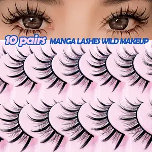 MAGEFY 10 Pairs Wild Manga Lashes - Spiky Wispy False Eyelashes, Soft Flexible Band, Reusable & Long-Lasting, Dramatic Anime Eye Look for Daily & Cosplay Makeup