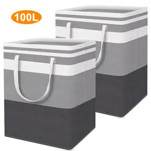 100L 3-Piece Ultra-Large Capacity Waterproof Foldable Laundry Basket, Extended Handle, Cotton-Metal Organizer, High-Leg Structure for Bulky Items #Summervibes