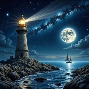 New DIY 5D Craft Diamond Painting Kit, Night Lighthouse Artistic Theme, Full Drill Mosaic Art, Home Wall Decor Gift, Large Size, Model Xinghao Z359