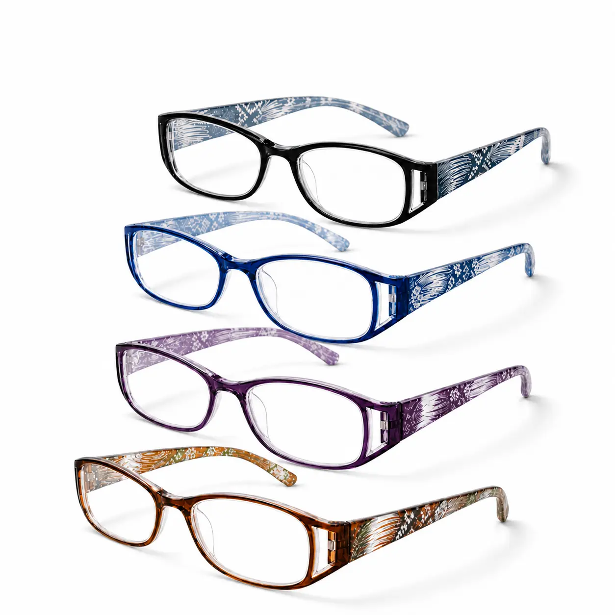 Women's 4-Pack Blue Light Blocking Reading Glasses - Oval Shape, Unisex, Polycarbonate Lenses, +1.0 to +4.0 Strengths, 4 Patterns, Box Pack