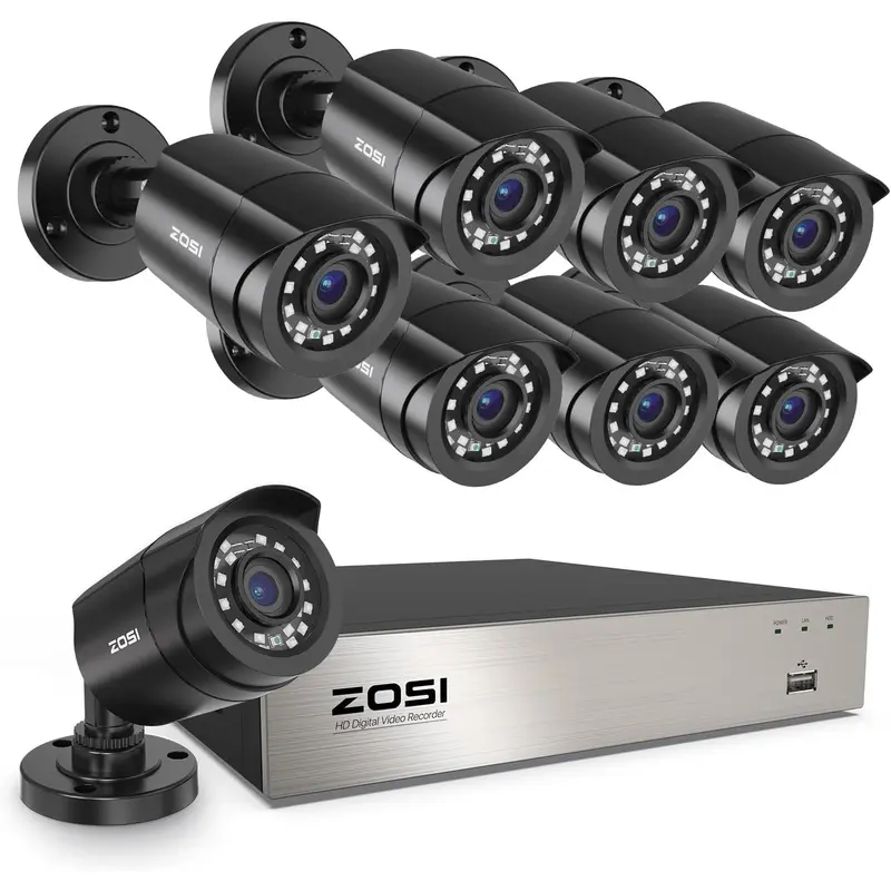 ZOSI 8CH 1080P Home Security Camera System 8 Bullet Cameras - Day/Night 80ft Vision, AI Person & Vehicle Detection, H.265+ 8-Channel DVR, IP66 Weatherproof, Remote App Live View (Hard Drive not Included)