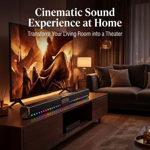 HUICHANG 10-Speaker RGB Soundbar – Wireless Bluetooth 5.3 Slim 34.6” Design, 300W Peak Power, Deep 9D Bass, TWS Stereo, Piano Black Finish, AUX/USB/Coaxial Inputs, Perfect for Home Theater, TV, Gaming & Party Smartphone Audio