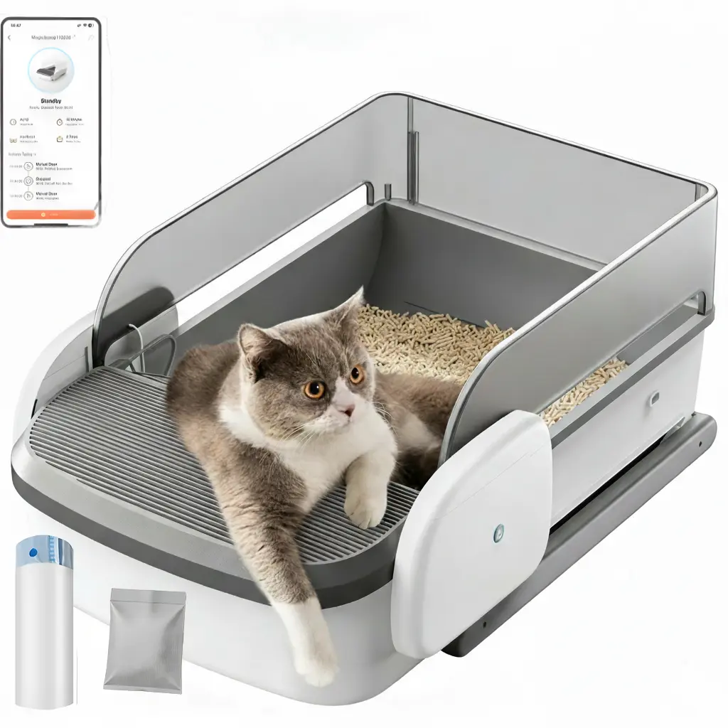 Smart Automatic Cat Litter Box (3LB-50LB Capacity) - Self-Cleaning, Odor Control, APP-Wi-Fi Control, Safety Sensor, ABS Material, Easy Setup & Maintenance, Multi-Cat Use, New Arrival, Smart Litter Box, Automatic Litter Box