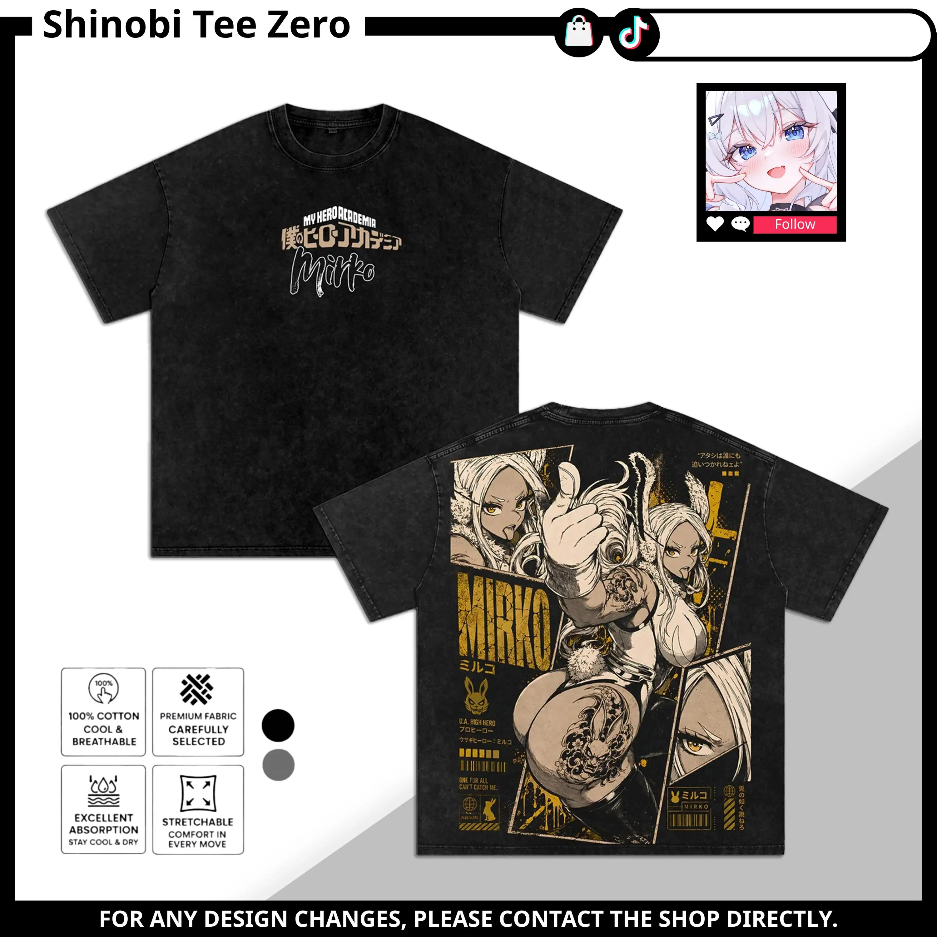 Mirko Rumi Usagiyama Graphic Tee Vintage Washed Shirt Unisex Streetwear Anime Merch Rabbit Hero T-Shirt Tee Tanktop Sweatshirt Hoodie Gift for My Hero Academia Fans