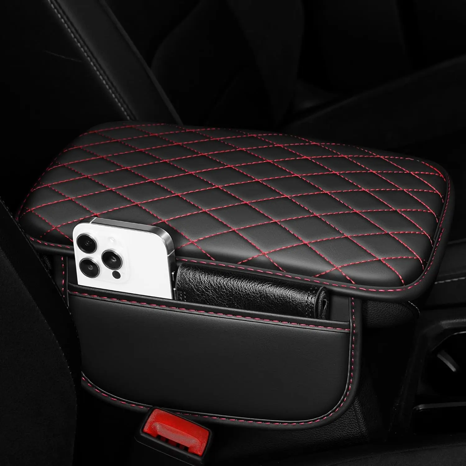 Universal Leather Car Center Console Cover Armrest Cushion Pad Soft Comfortable Anti-Scratch Non-Slip Waterproof Auto Arm Rest Protector Interior Accessories Fit Most Cars SUV Truck Van
